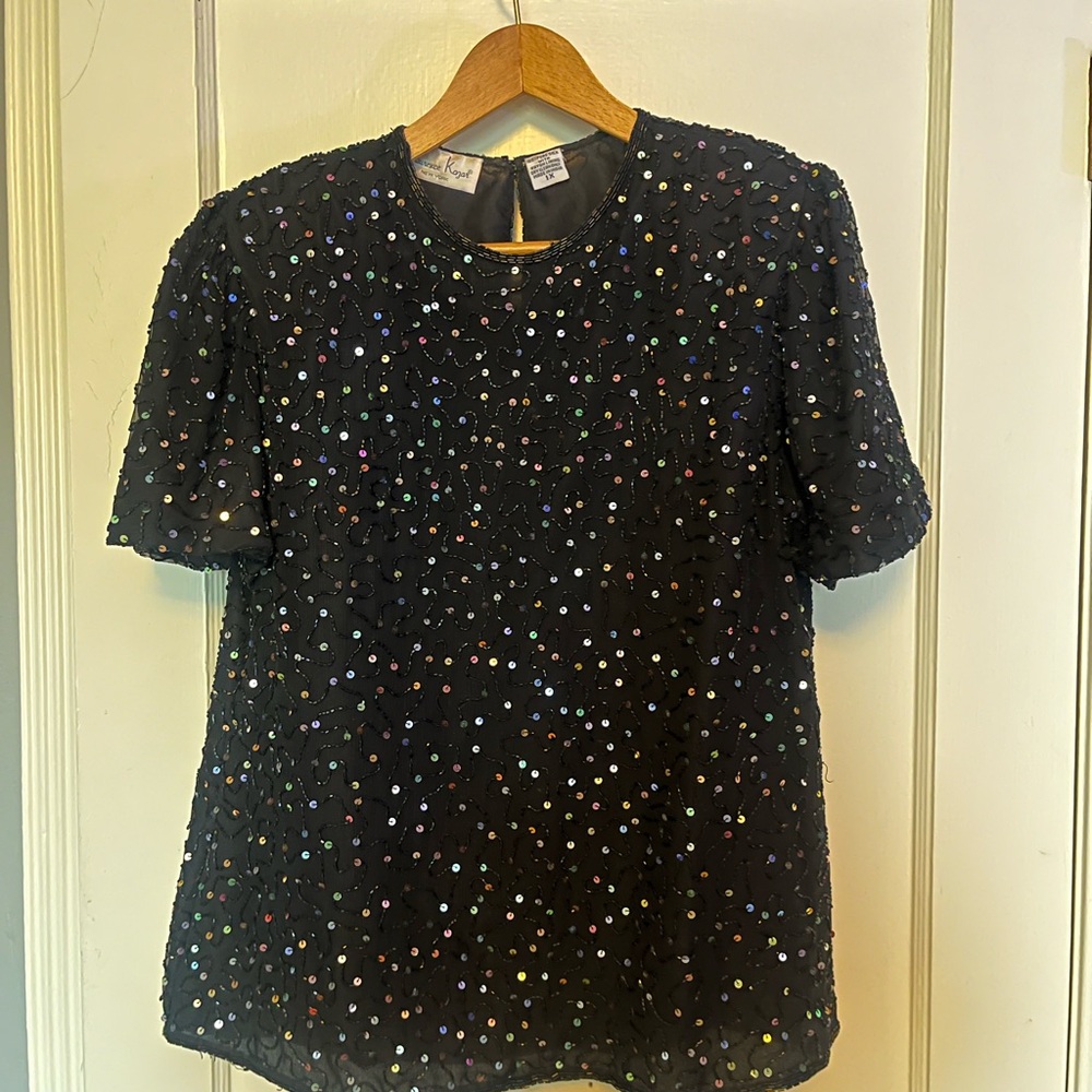 Vintage Black Sequin Top